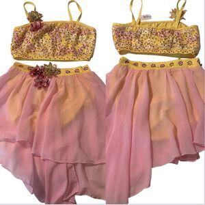 Glamour solo dance costume 5378 pastel yellow pink 2 piece lyrical skirt top MA